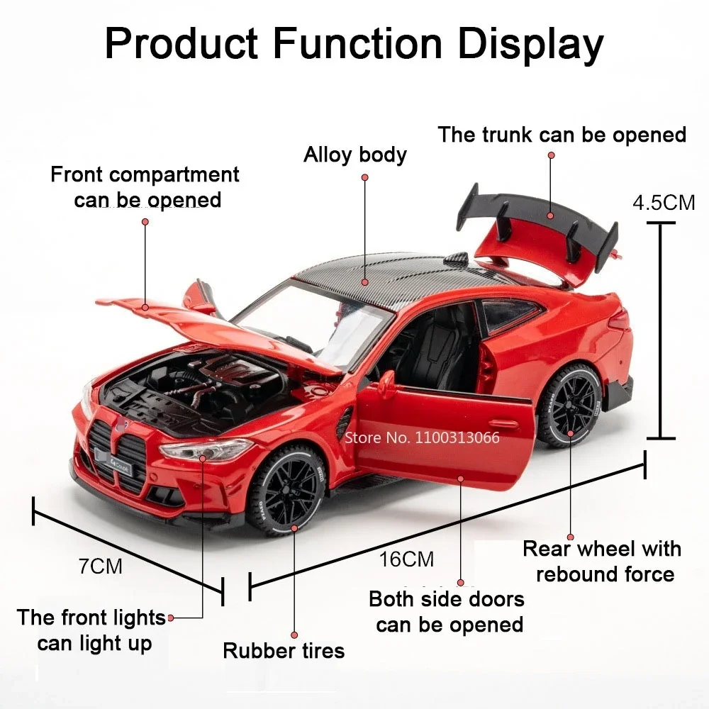 1/32 Scale M4 Alloy Car Model Diecast Metal Sports Car with Sound and Light - 2