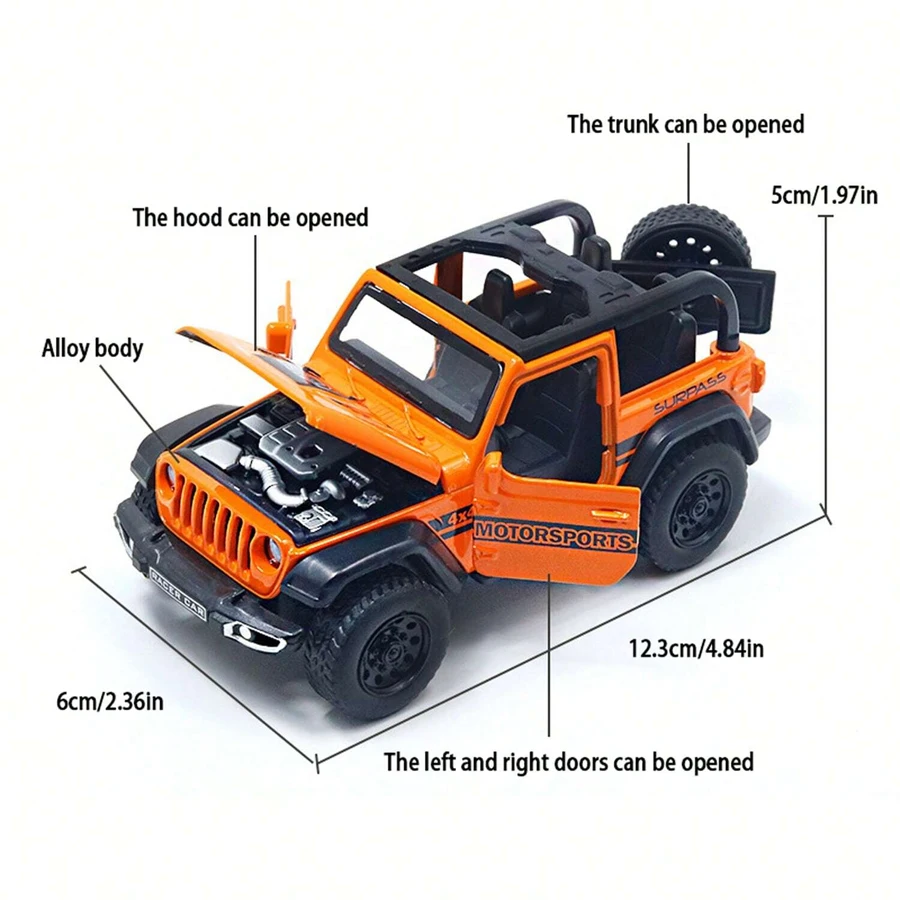 Convertible Wrangler Off-road Vehicle Toy, 1/36 Scale Die-cast Metal Model - 5