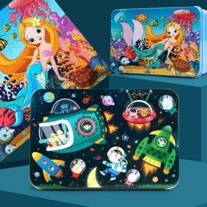 100 Piece Kids Wooden Puzzle Set Cartoon Animal and Vehicle Designs