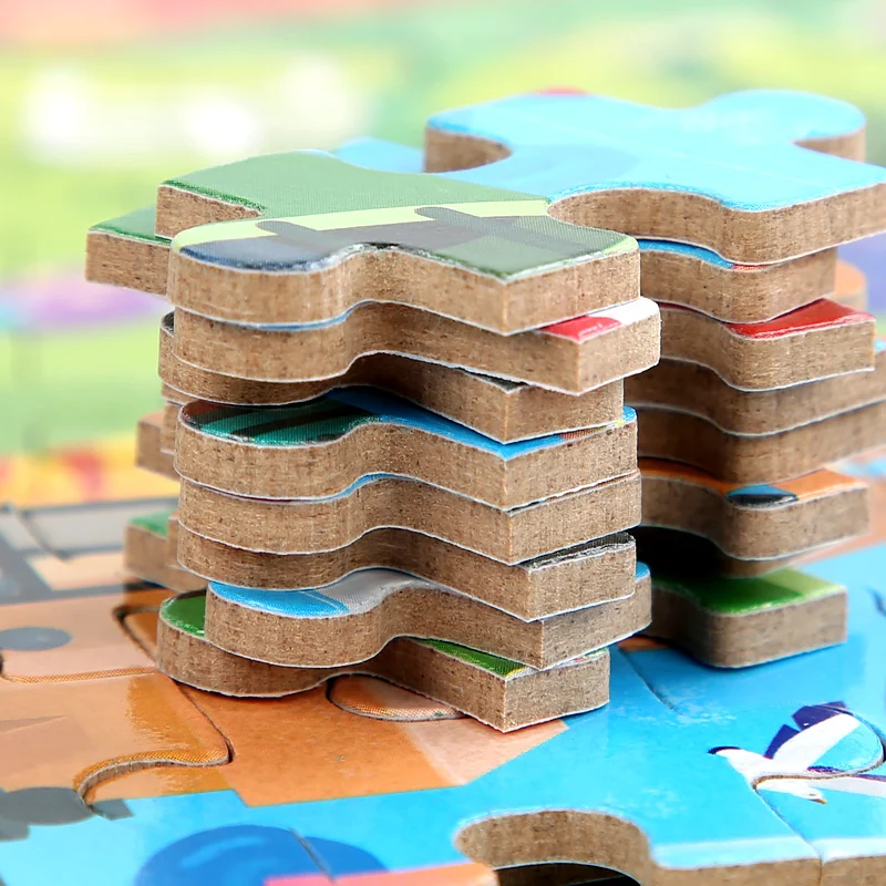 100 Piece Kids Wooden Puzzle Set Cartoon Animal and Vehicle Designs - 6