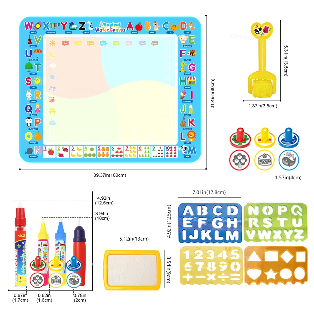 Magic Water Drawing Mat 100x80cm, Reusable Doodle Painting Board for Kids - 5