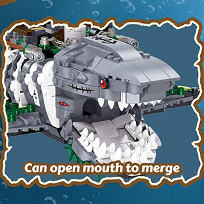 Shark Pirate Ship Building Blocks 1155PCS with LED Light - 3