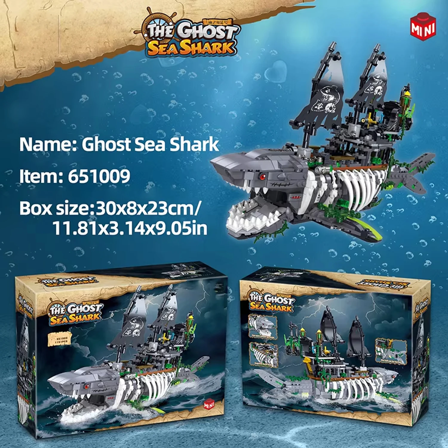 Shark Pirate Ship Building Blocks 1155PCS with LED Light - 6