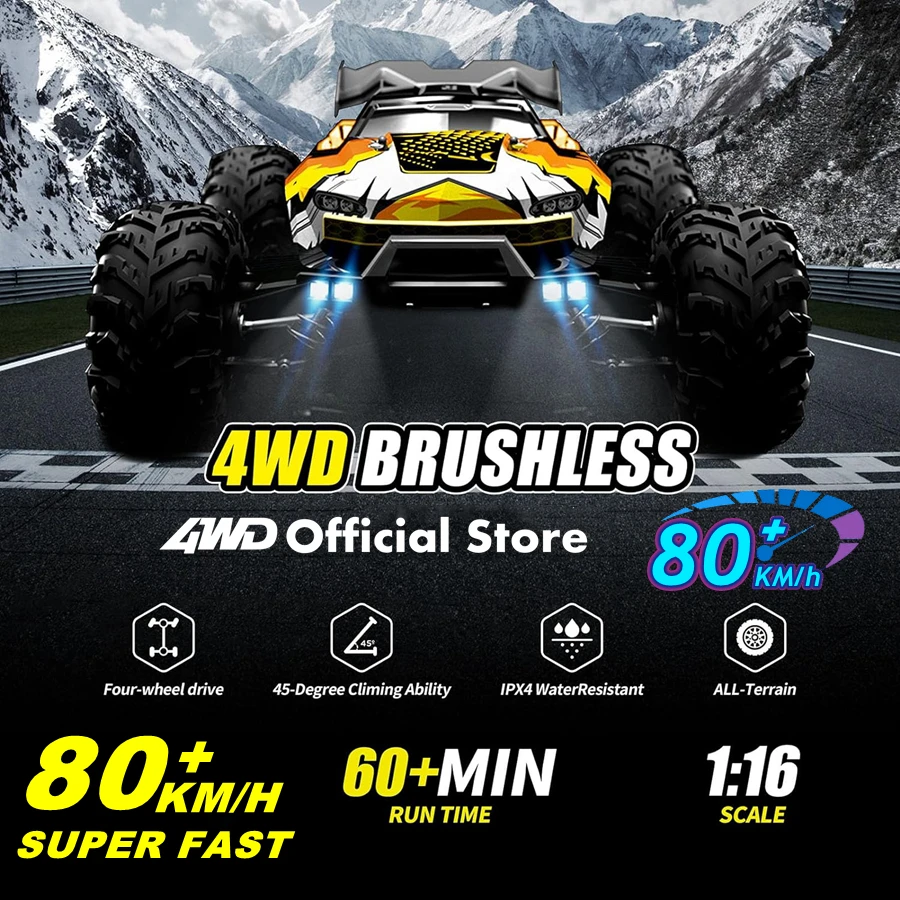 Brushless RC Drift Car 4WD High Speed Remote Control Truck 80km/h - 2