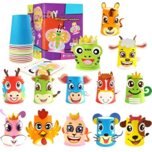 12pcs Paper Cups Sticker Craft Kit for Kids DIY Art Projects
