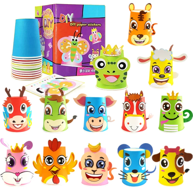 12pcs Paper Cups Sticker Craft Kit for Kids DIY Art Projects