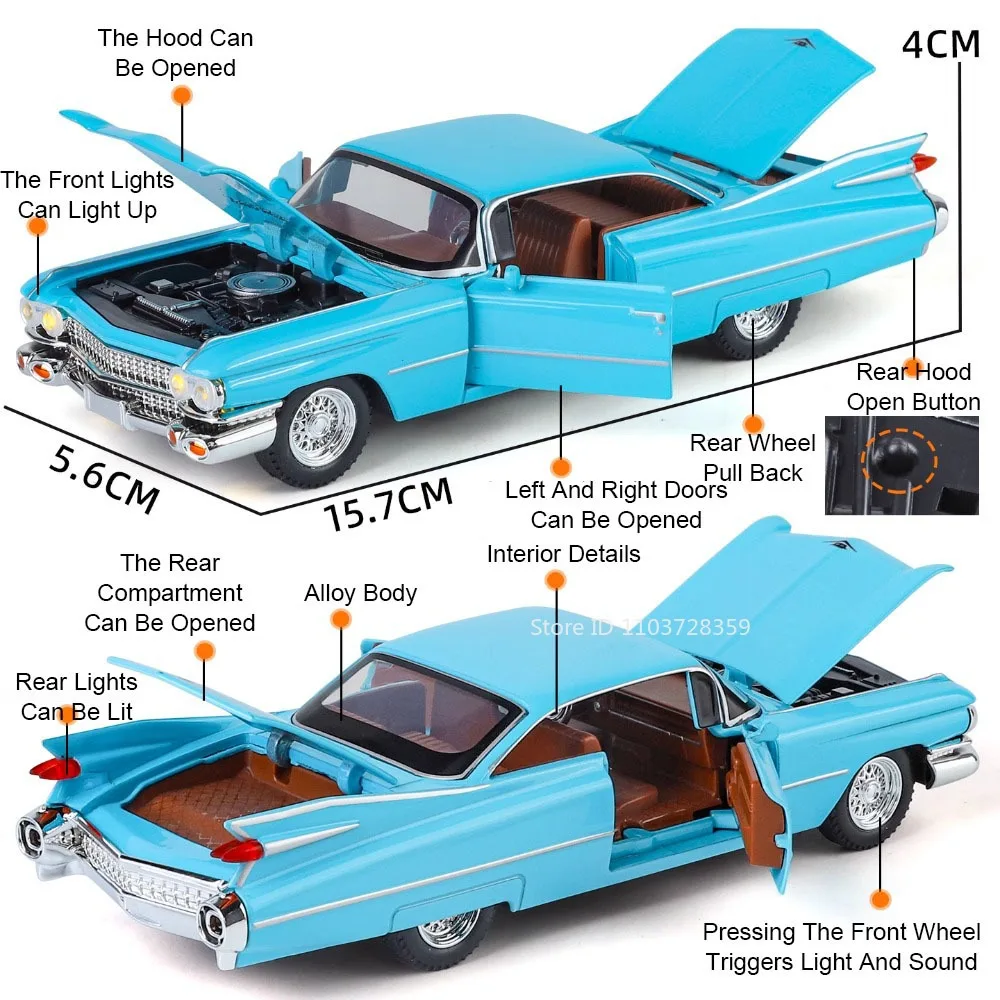 1970 Eldorado Biarritz Diecast Car Model 1:32 Scale Alloy Toy Vehicle - 2
