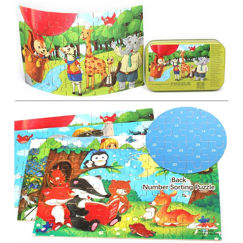 60-Piece Jigsaw Puzzle for Kids, Educational Cartoon Animal Puzzle Game - 6