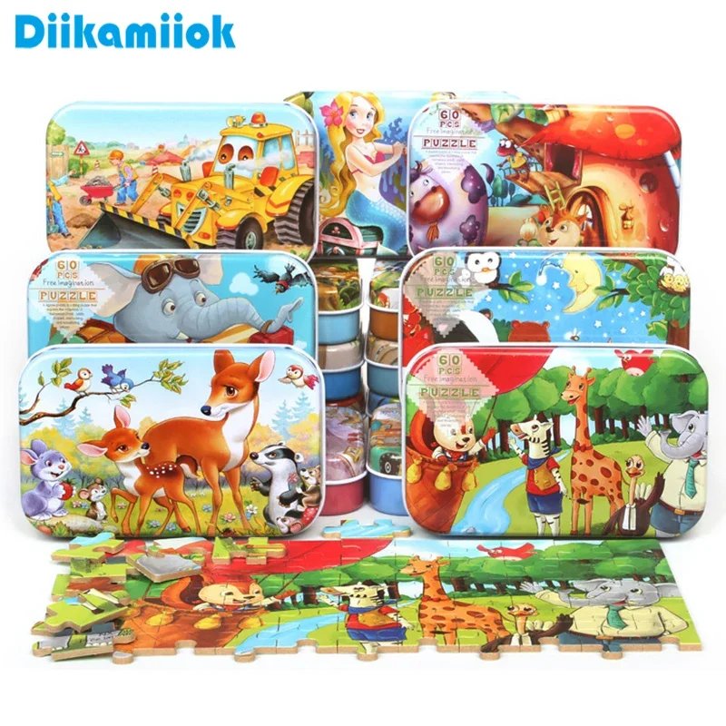 60-Piece Jigsaw Puzzle for Kids, Educational Cartoon Animal Puzzle Game