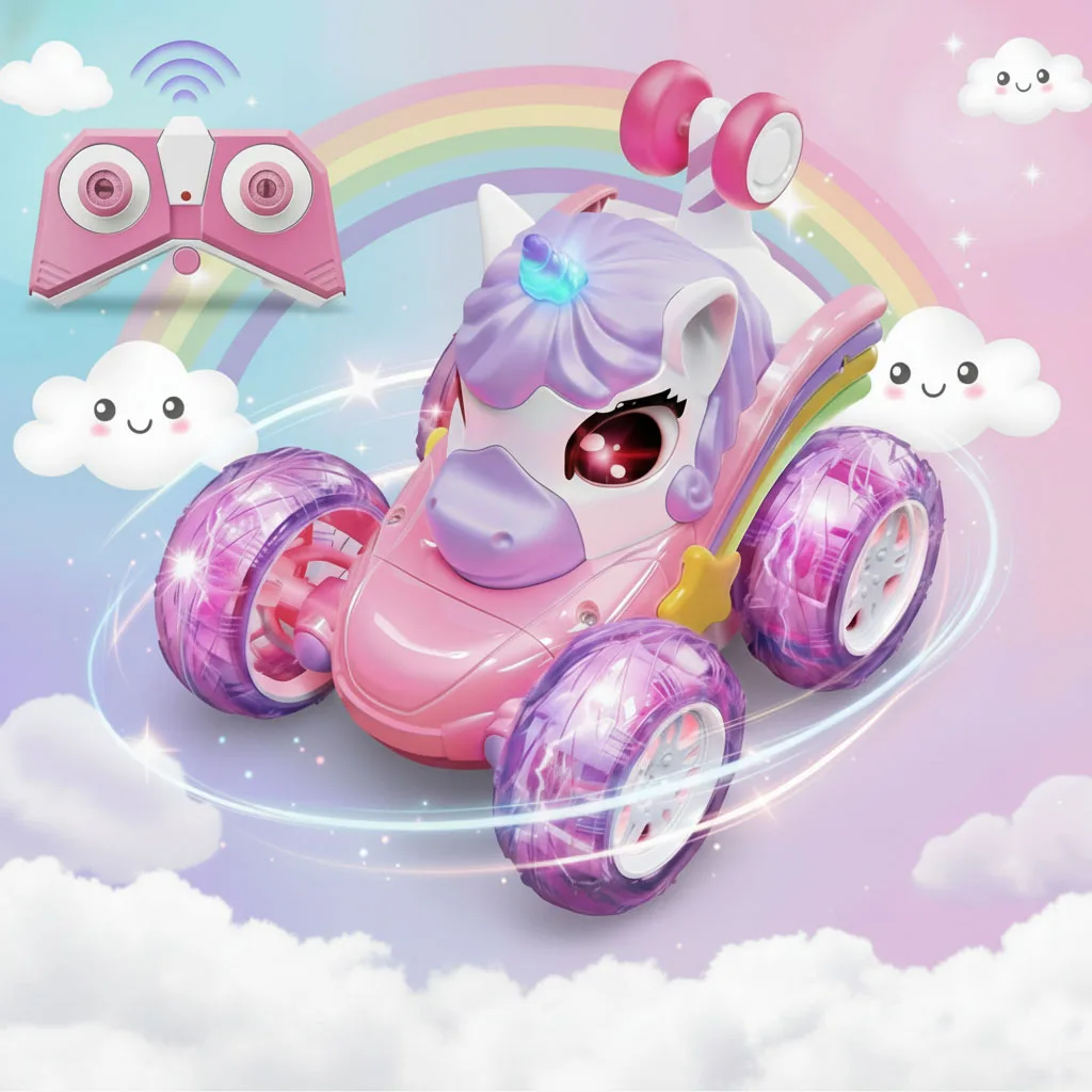 Unicorn RC stunt car with 2.4G remote control, LED lights, and drift capabilities for children - 2