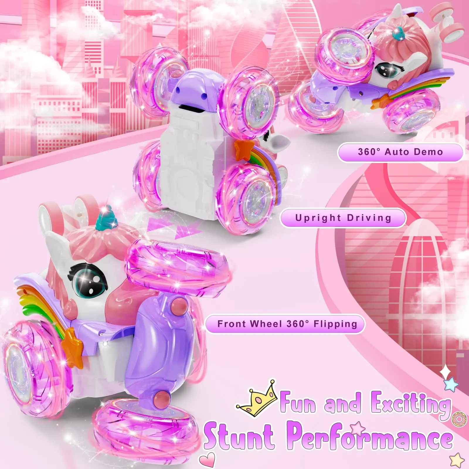 Unicorn RC stunt car with 2.4G remote control, LED lights, and drift capabilities for children - 4
