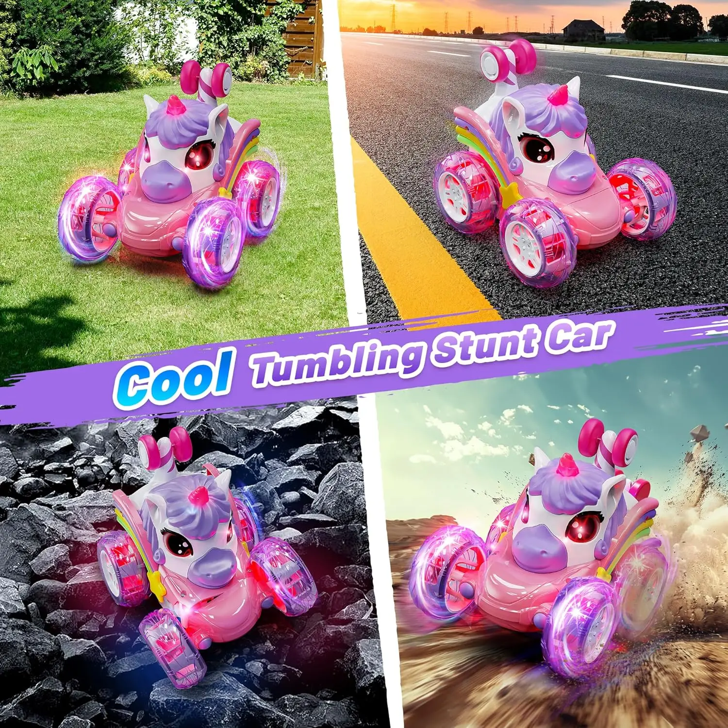Unicorn RC stunt car with 2.4G remote control, LED lights, and drift capabilities for children - 6