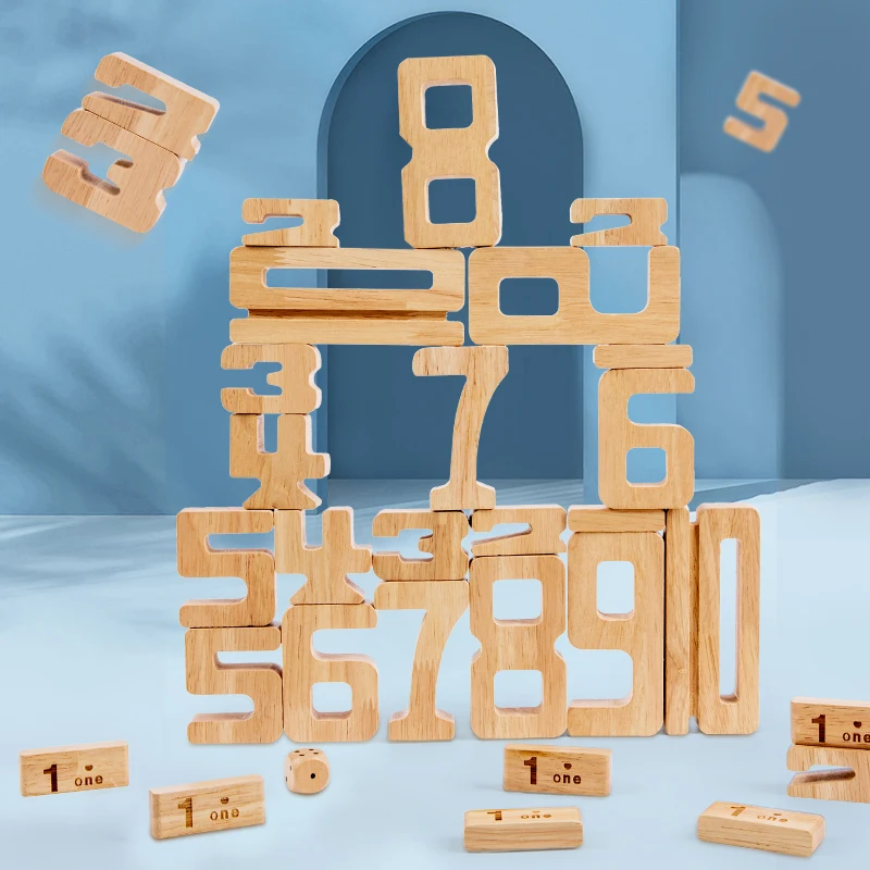 Wooden Number Stacking Blocks Set for Math Learning and Fine Motor Skills