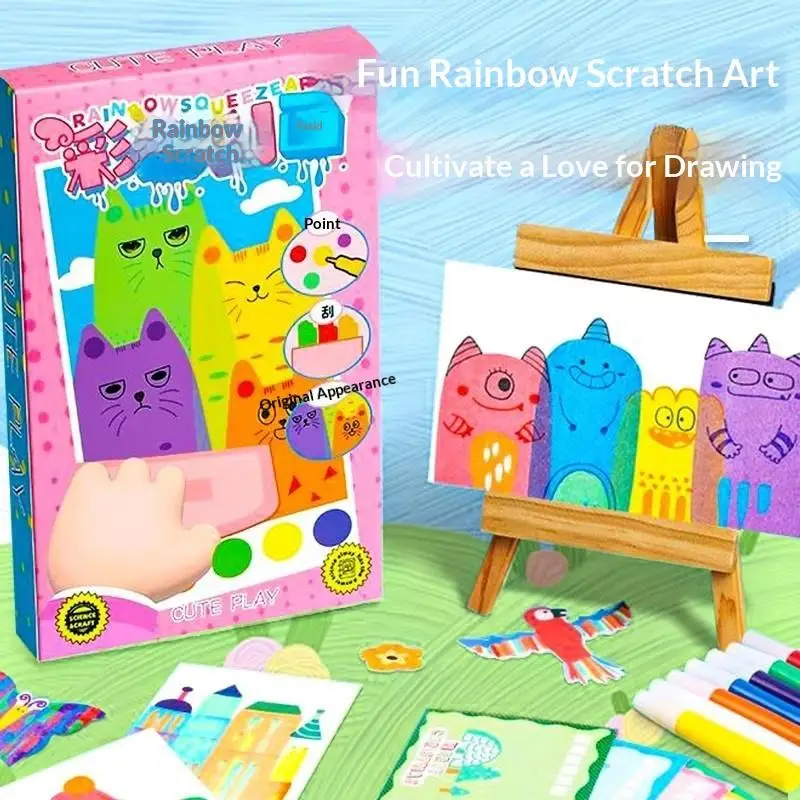 Rainbow scratch painting art kit for kids, 35-piece DIY creative set - 3