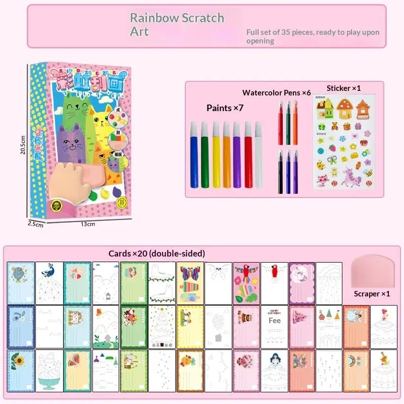 Rainbow scratch painting art kit for kids, 35-piece DIY creative set - 5