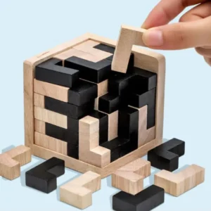 3D Cube Puzzle Luban Interlocking Wooden Brain Teaser Toy for Kids