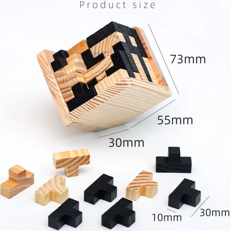3D Cube Puzzle Luban Interlocking Wooden Brain Teaser Toy for Kids - 4