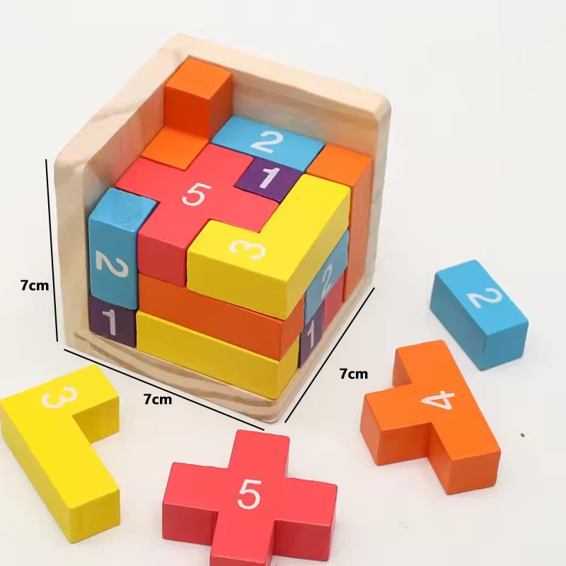 3D Cube Puzzle Luban Interlocking Wooden Brain Teaser Toy for Kids - 6