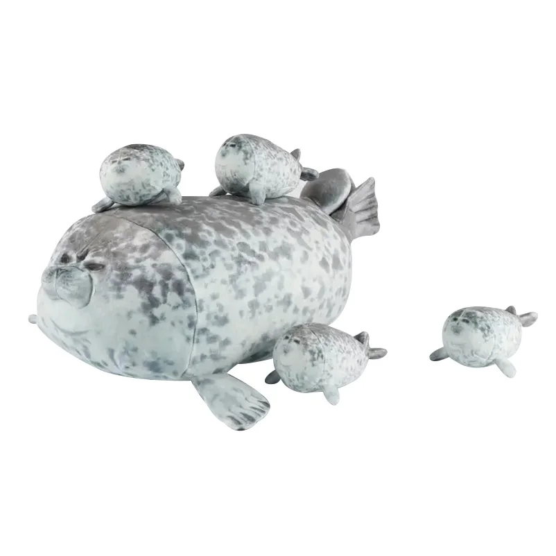 Seal plush toy set 40cm mother with four baby seals zipper toy - 3