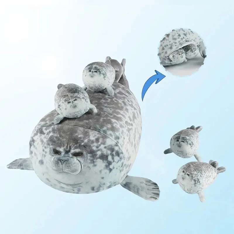 Seal plush toy set 40cm mother with four baby seals zipper toy