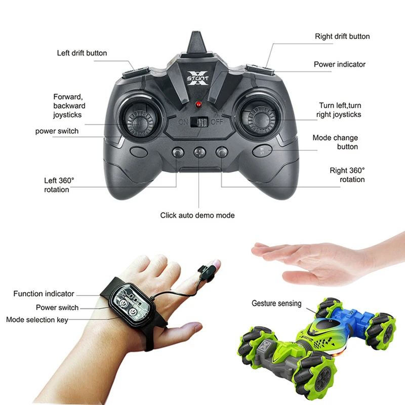 Gesture Sensing RC Stunt Car, 2.4GHz Remote Control Twist Vehicle with Lights and Music - 4