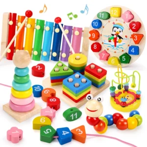 6-Piece Montessori Wooden Toys Set for Kids Educational Learning and Development