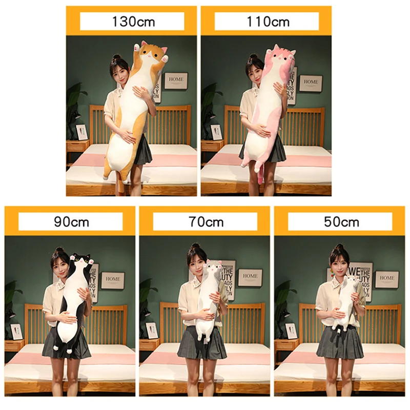 Long Cat Plush Pillow 50-130cm Soft Stuffed Animal Nap Cushion for Kids - 6