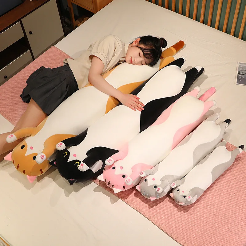 Long Cat Plush Pillow 50-130cm Soft Stuffed Animal Nap Cushion for Kids