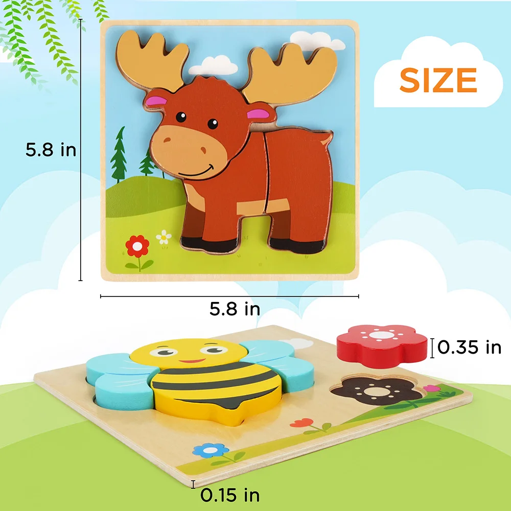 Animal Wooden Puzzles for Toddlers, 8 Pack Educational Learning Toys - 2