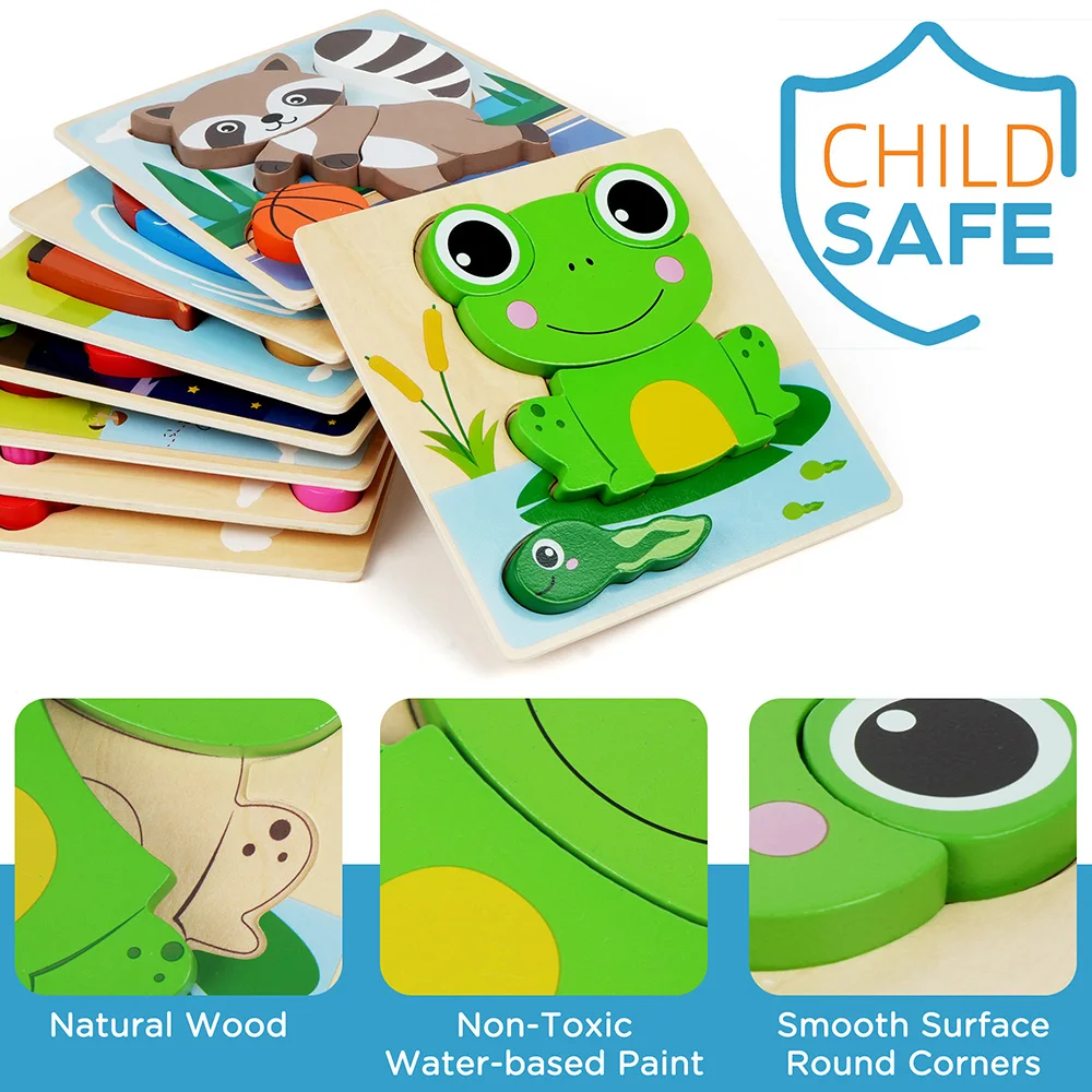 Animal Wooden Puzzles for Toddlers, 8 Pack Educational Learning Toys - 3