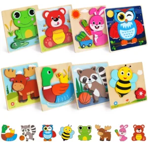 Animal Wooden Puzzles for Toddlers, 8 Pack Educational Learning Toys