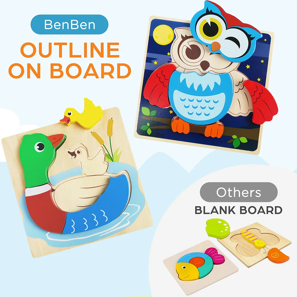 Animal Wooden Puzzles for Toddlers, 8 Pack Educational Learning Toys - 4