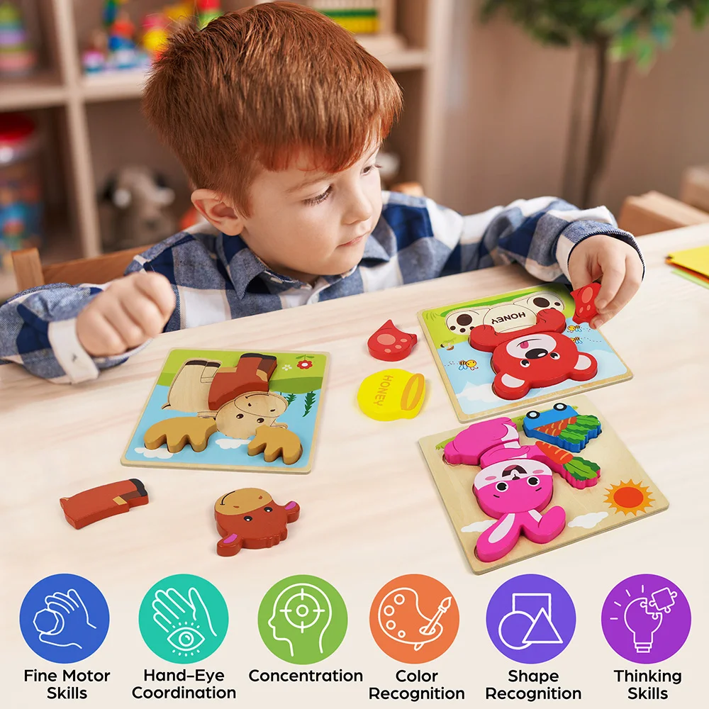 Animal Wooden Puzzles for Toddlers, 8 Pack Educational Learning Toys - 5