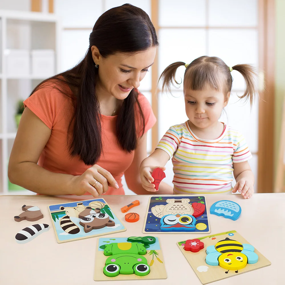 Animal Wooden Puzzles for Toddlers, 8 Pack Educational Learning Toys - 6