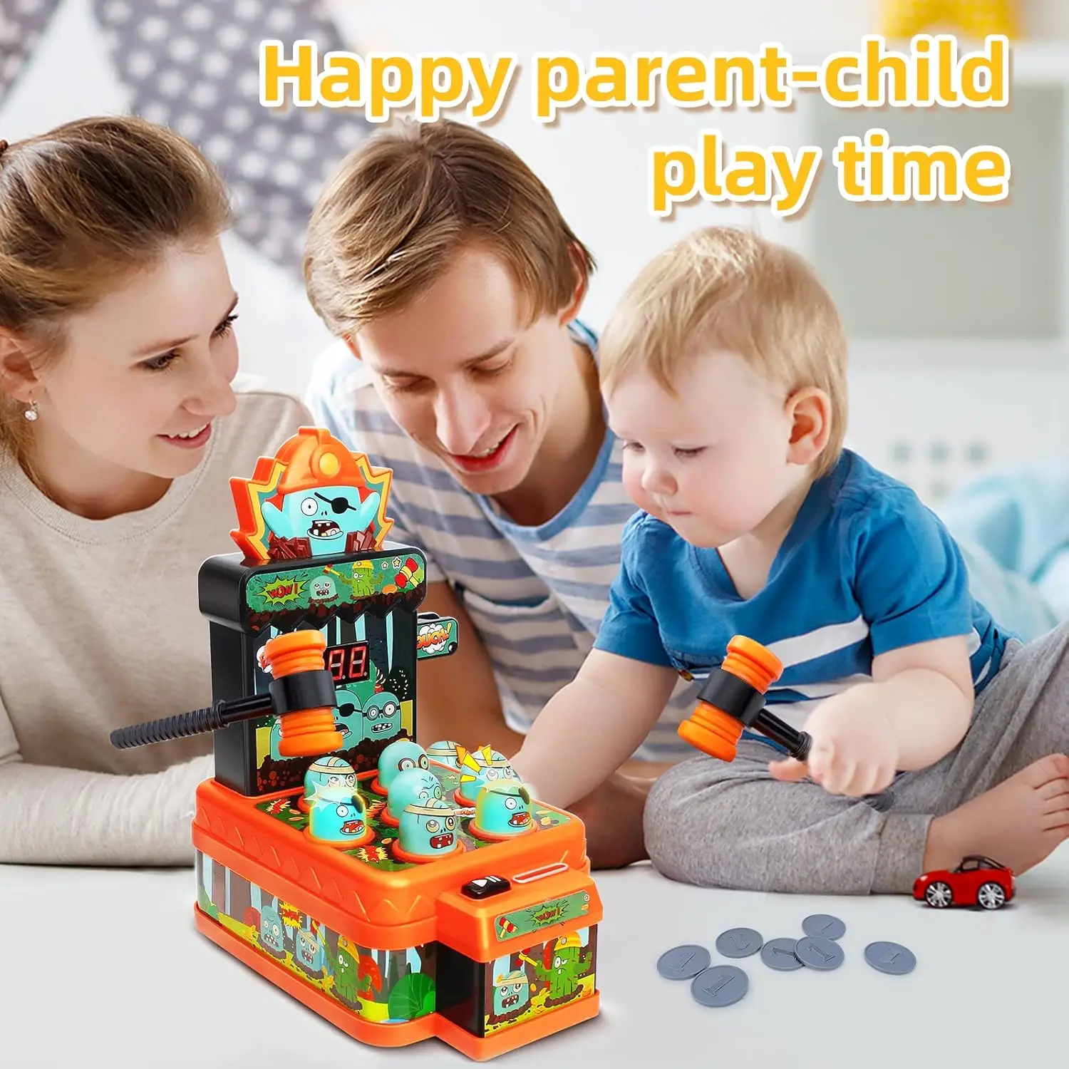 Whack a zombie game mini electronic arcade toy for kids with 2 hammers - 6