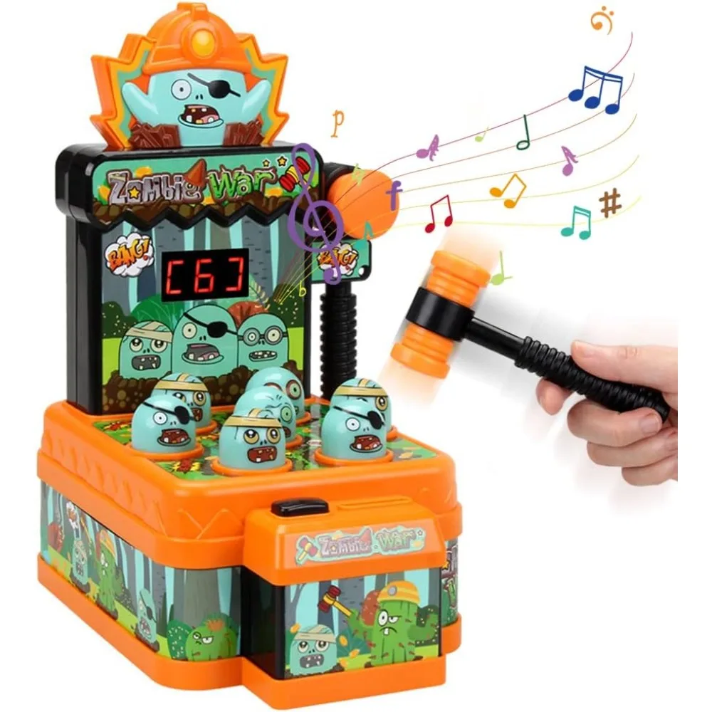 Whack a zombie game mini electronic arcade toy for kids with 2 hammers