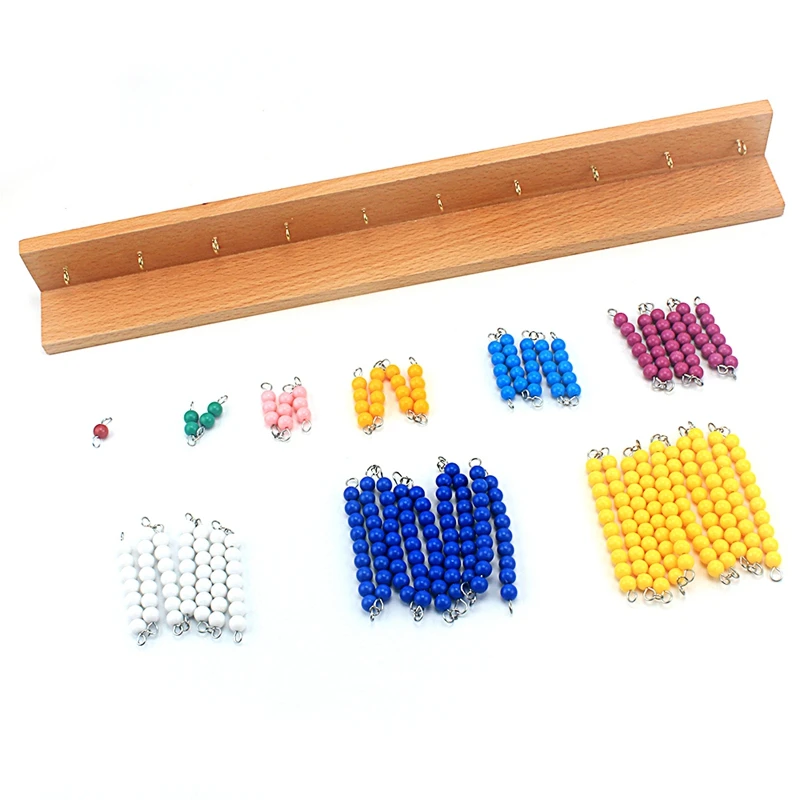 Montessori Colored Beads Chain Math Toy, 1-10 Beech Wood Counting Set - 3