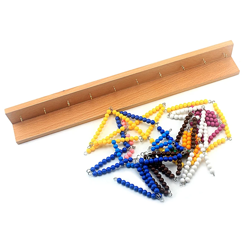 Montessori Colored Beads Chain Math Toy, 1-10 Beech Wood Counting Set - 4