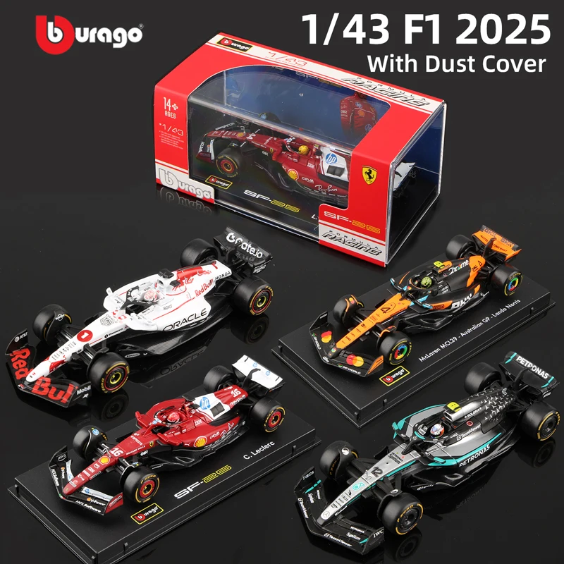 1:43 2025 F1 model car with helmet and display case, diecast alloy racing vehicle