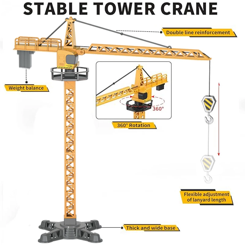 Diecast Tower Crane Model Toy Construction Vehicle for Kids - 5