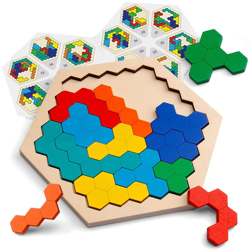Wooden Tangram Puzzle Toy for Kids, Educational Math Jigsaw Game