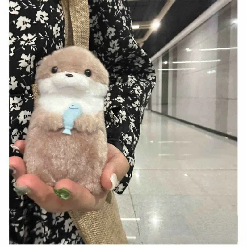 Otter Plush Keychain with Fish, Soft Stuffed Animal Bag Charm - 2
