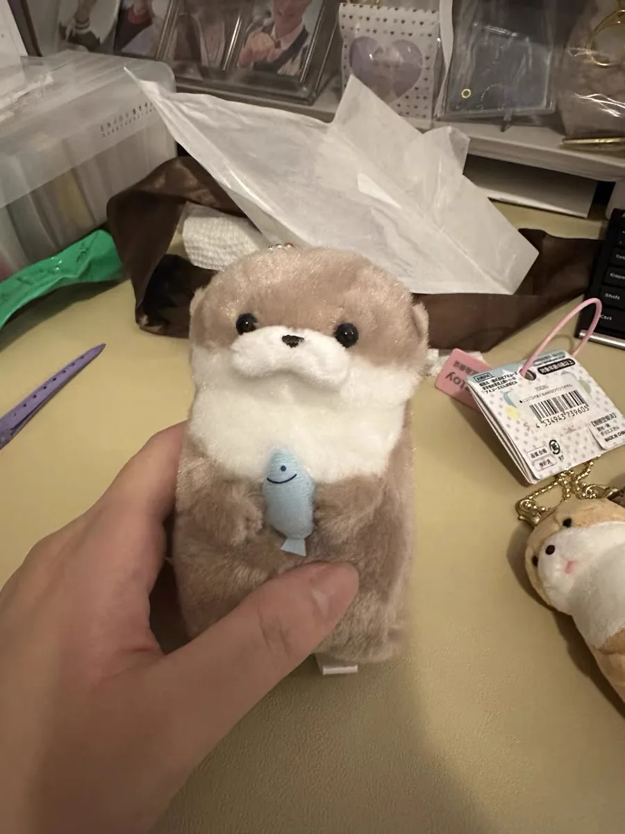 Otter Plush Keychain with Fish, Soft Stuffed Animal Bag Charm - 3