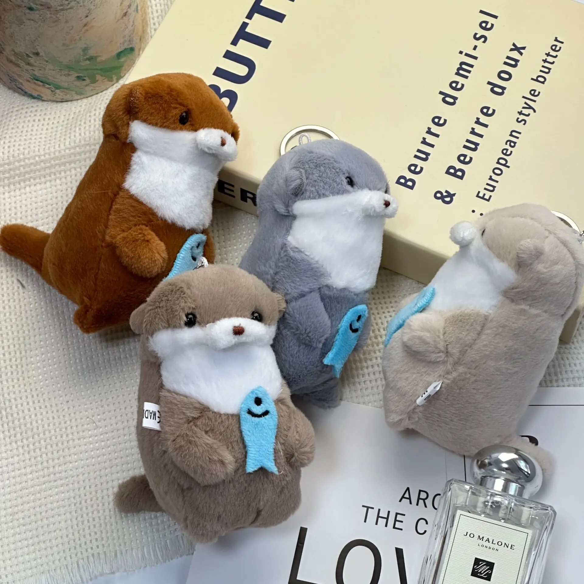 Otter Plush Keychain with Fish, Soft Stuffed Animal Bag Charm - 5