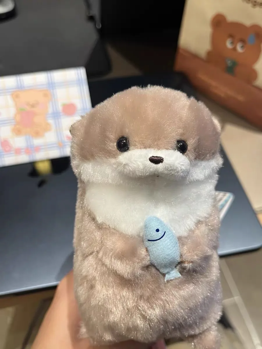 Otter Plush Keychain with Fish, Soft Stuffed Animal Bag Charm