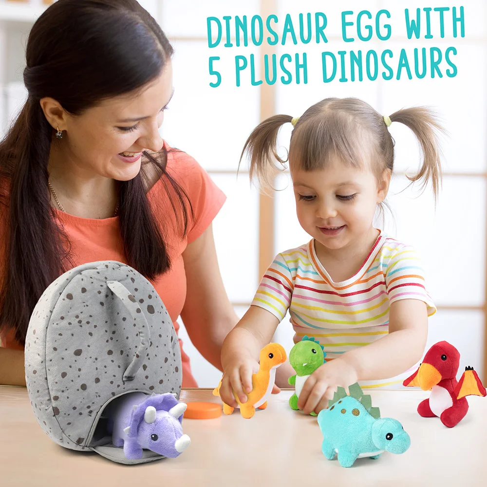 Dinosaur Stuffed Animals, 5 Small Dinosaur Plush Dolls in Egg Bag - 2