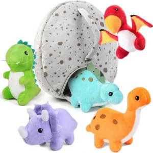 Dinosaur Stuffed Animals, 5 Small Dinosaur Plush Dolls in Egg Bag