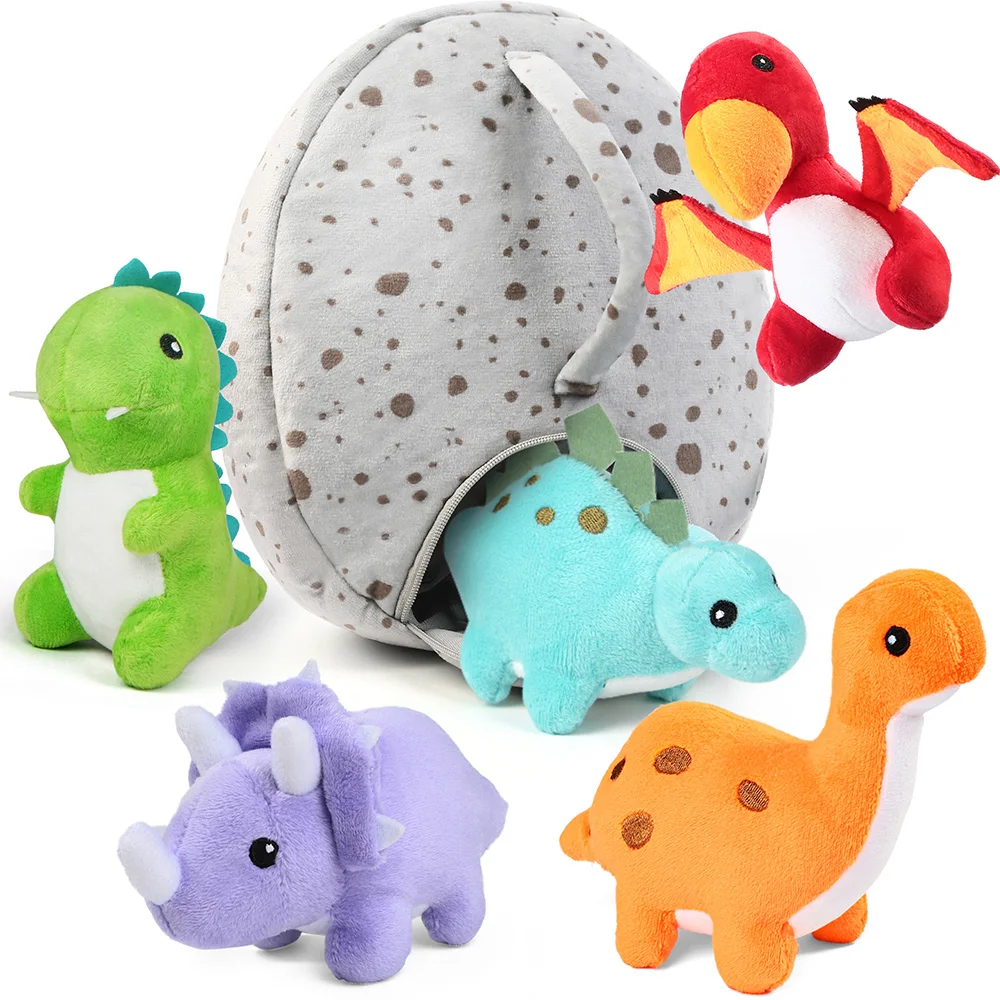 Dinosaur Stuffed Animals, 5 Small Dinosaur Plush Dolls in Egg Bag