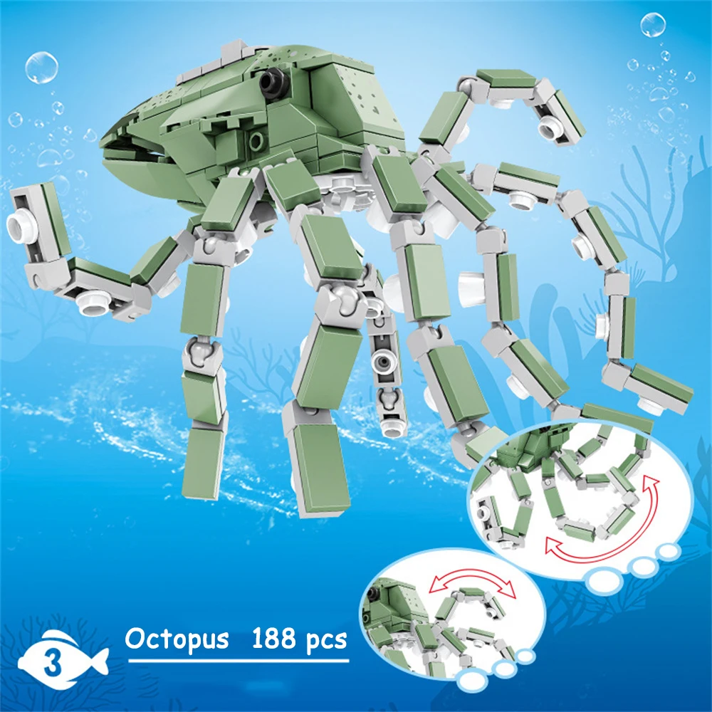 Marine Animal Building Blocks Kit, STEM Educational Ocean Toy for Kids - 4