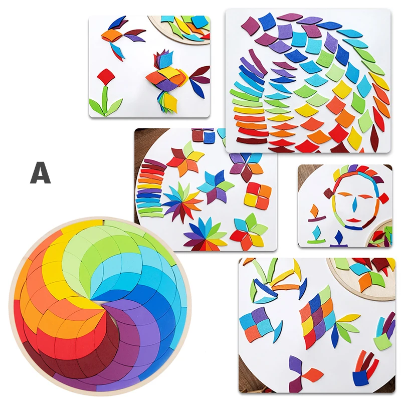 Rainbow Wooden Puzzle for Kids Educational Geometric Jigsaw - 2